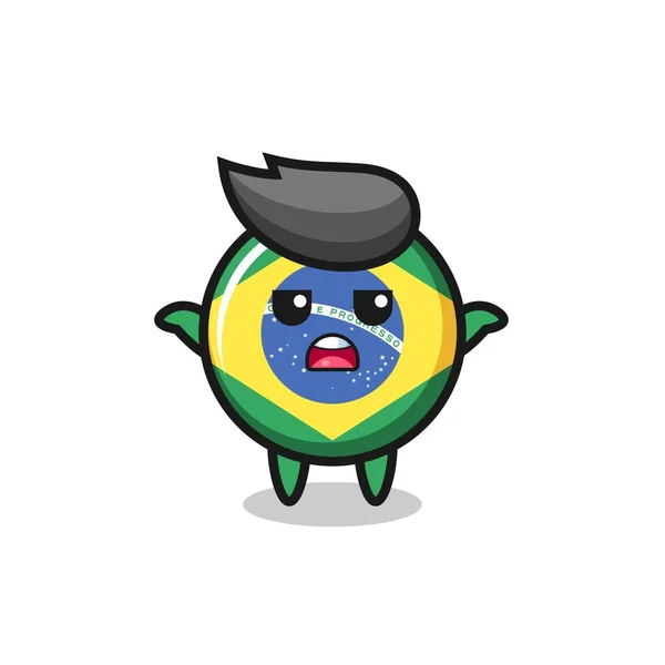 Bandera Brasil Personaje Mascota Insignia Diciendo Que Lindo Diseño Estilo — Archivo Imágenes Vectoriales