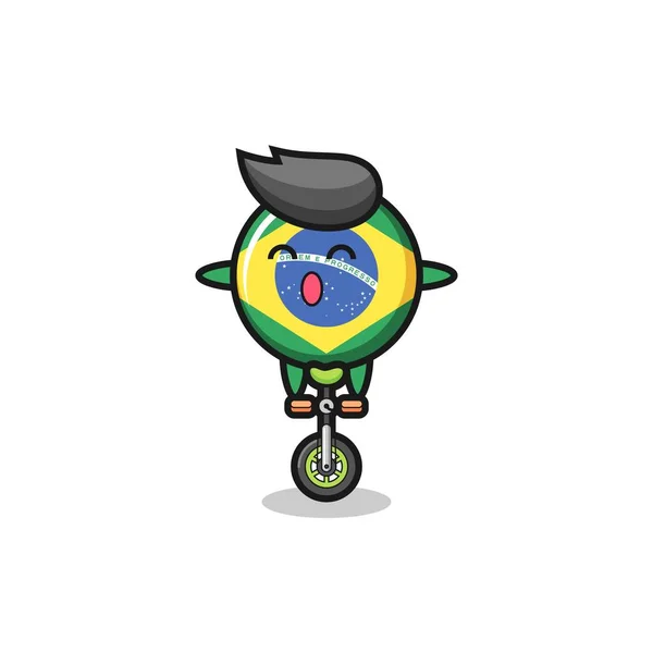 Personnage Badge Drapeau Brésilien Mignon Est Monté Sur Vélo Cirque — Image vectorielle