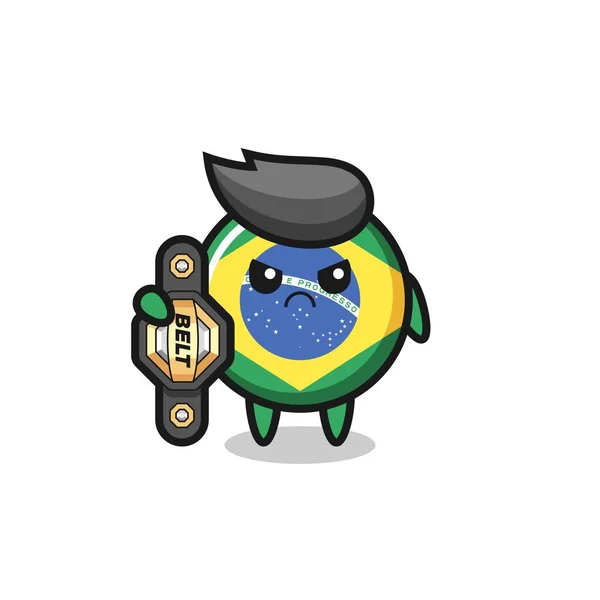 Bandera Brasil Personaje Mascota Insignia Como Luchador Mma Con Cinturón — Archivo Imágenes Vectoriales