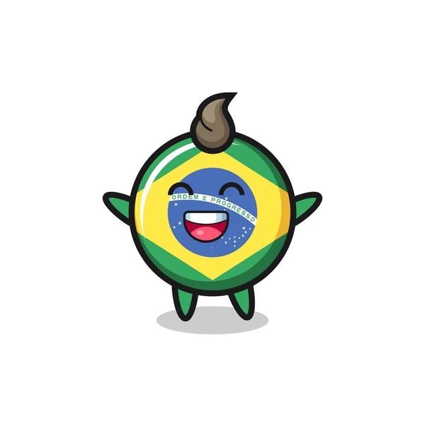 Boldog Baba Brazil Zászló Jelvény Rajzfilm Karakter Aranyos Stílus Design — Stock Vector