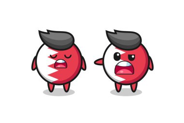İki sevimli bahreyn bayrak rozeti karakteri, tişört, çıkartma ve logo elementi için şirin bir tasarım arasındaki tartışmanın gösterimi