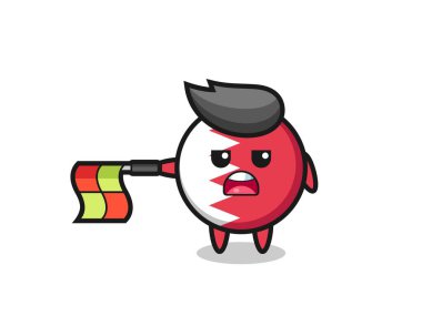 Hat yargıcı olarak bahreyn bayrak karakteri bayrağı yatay tutun, tişört, etiket, logo elementi için şirin bir tasarım yapın