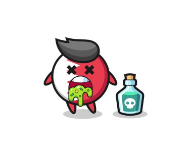 Zehirlenme sonucu kusan Bahreyn bayrağı karakteri tasviri, tişört, çıkartma, logo elementi için şirin bir tasarım.