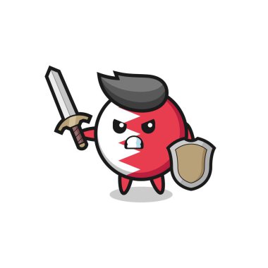 Şirin bahreyn bayrağı askeri kılıçla ve kalkanla savaşıyor. Tişört, çıkartma, logo elementi için şirin bir tasarım.