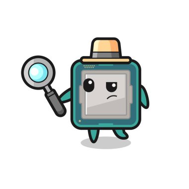 İşlemci dedektif bir davayı inceliyor. Tişört, çıkartma, logo elementi için şirin bir tasarım.