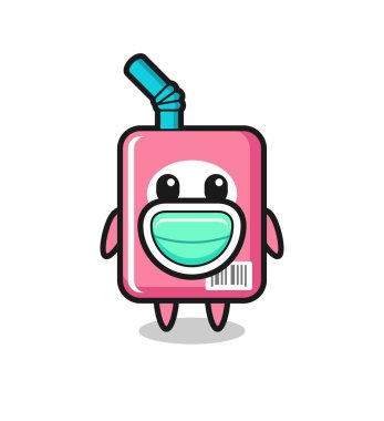 Maske takan şirin süt kutusu çizgi filmi, tişört, çıkartma, logo elementi için şirin bir tasarım.