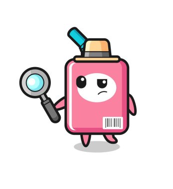 Süt kutusu dedektifi bir davayı inceliyor. Tişört, çıkartma, logo elementi için şirin bir tasarım.