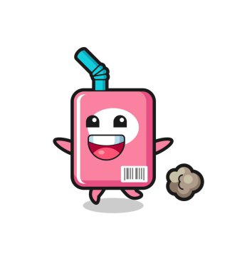 Koşu pozlu mutlu süt kutusu çizgi filmi, tişört, çıkartma, logo elementi için şirin bir tasarım.