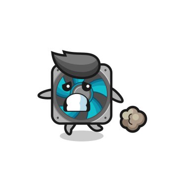 Korku içinde çalışan bilgisayar vantilatörünün çizimi, tişört, etiket, logo ögesi için şirin bir tasarım