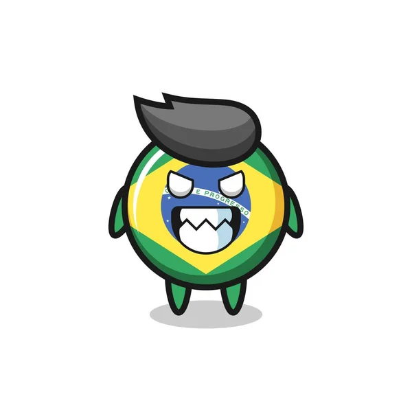 Kwade Expressie Van Braziliaanse Vlag Badge Schattig Mascotte Karakter Schattig — Stockvector