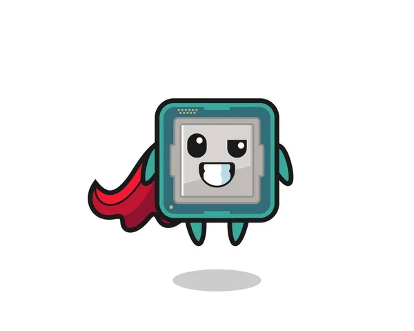 Cute Processor Character Flying Superhero Cute Style Design Shirt Sticker — Stock Vector
