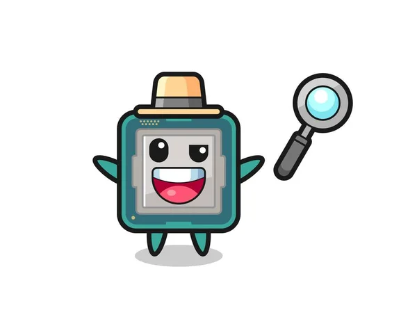 Illustratie Van Processor Mascotte Als Detective Die Erin Slaagt Een — Stockvector