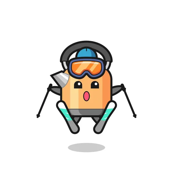Personnage Mascotte Bouilloire Tant Que Joueur Ski Design Style Mignon — Image vectorielle