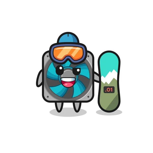 Ilustração Personagem Computador Com Estilo Snowboard Design Estilo Bonito Para — Vetor de Stock