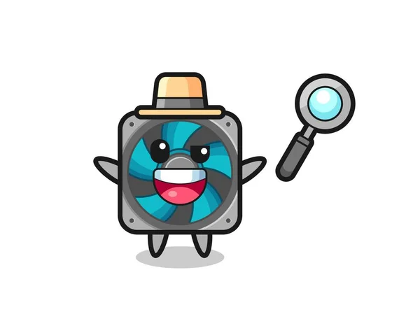 Ilustración Mascota Fan Computadora Como Detective Que Logra Resolver Caso — Vector de stock