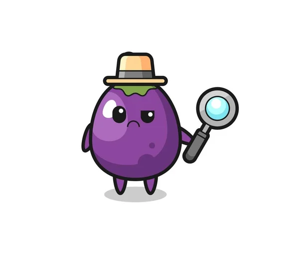 Mascot Cute Eggplant Detective Cute Eggplant Character Holding Old Telescope — Stock Vector