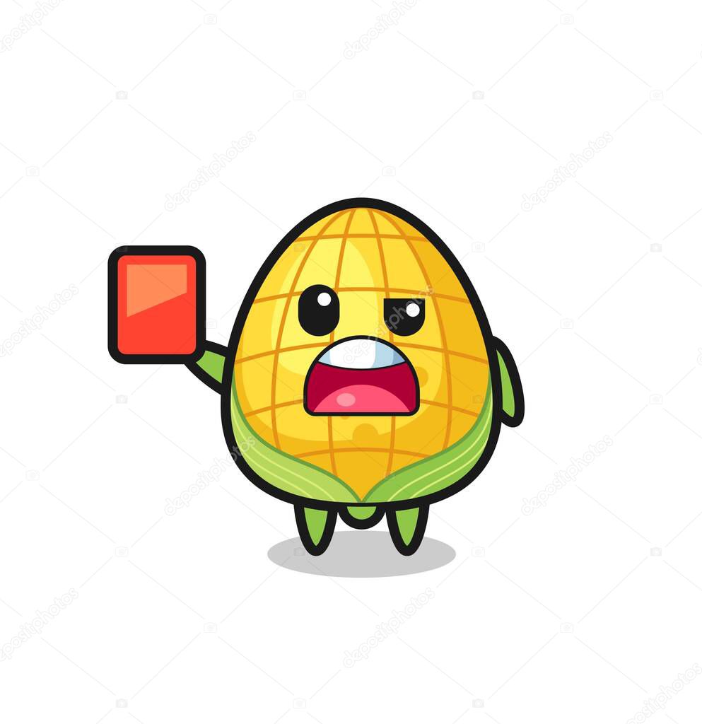 corn cute mascot as referee giving a red card , cute style design for t shirt, sticker, logo element