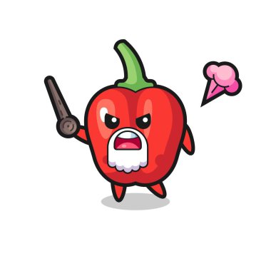 Şirin kırmızı çan biberi dedem sinirlenmeye başladı. Tişört, çıkartma, logo elementi için şirin bir tasarım.