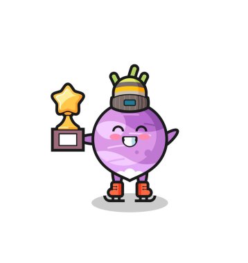 Bir buz patencisi olarak şalgam karikatürü. Kazanan kupa, tişört, etiket, logo elementi için şirin bir tasarım.