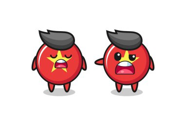 İki Vietnam bayrağı karakteri, tişört, çıkartma ve logo elementi için şirin bir tasarım arasındaki tartışmanın gösterimi