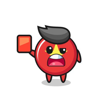 Vietnam bayrağı güzel maskot hakem kırmızı kart veriyor, tişört, çıkartma, logo elementi için şirin bir tasarım.
