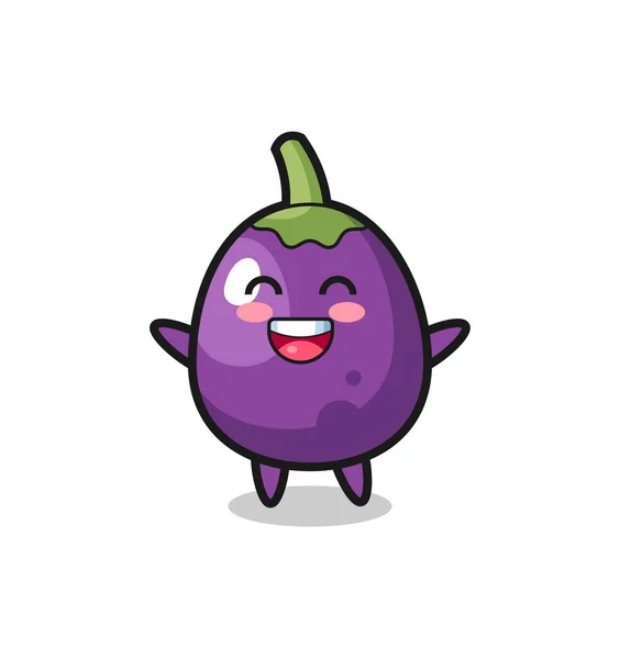 Heureux Bébé Aubergine Personnage Dessin Animé Personnage Aubergine Mignon Tient — Image vectorielle