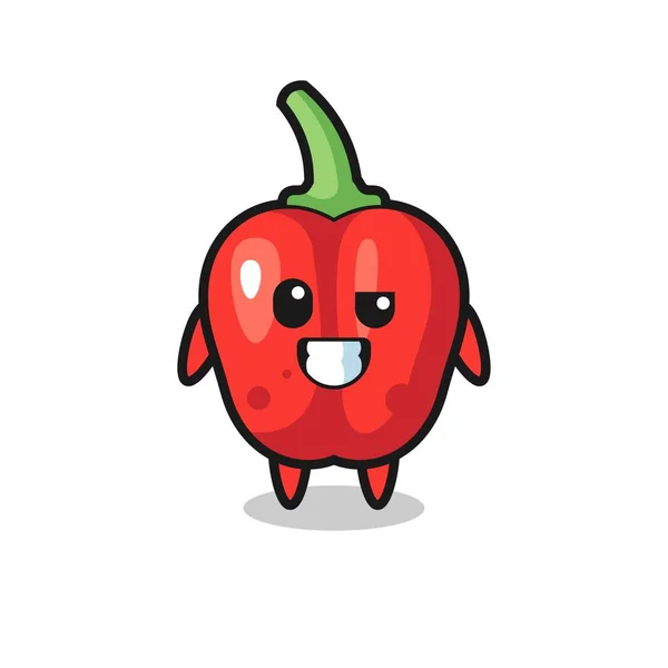 Mascotte Poivron Rouge Mignon Avec Visage Optimiste Design Style Mignon — Image vectorielle