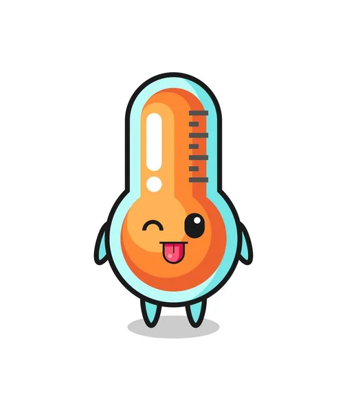 Dilini Çıkarırken Tatlı Ifadeli Sevimli Termometre Karakteri Tişört Etiket Logo — Stok Vektör