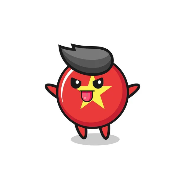 Naughty Vietnam Flag Badge Character Mocking Pose Cute Style Design — Image vectorielle