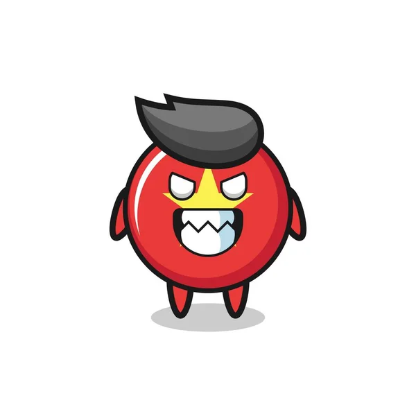 Evil Expression Vietnam Flag Badge Cute Mascot Character Cute Style — Image vectorielle