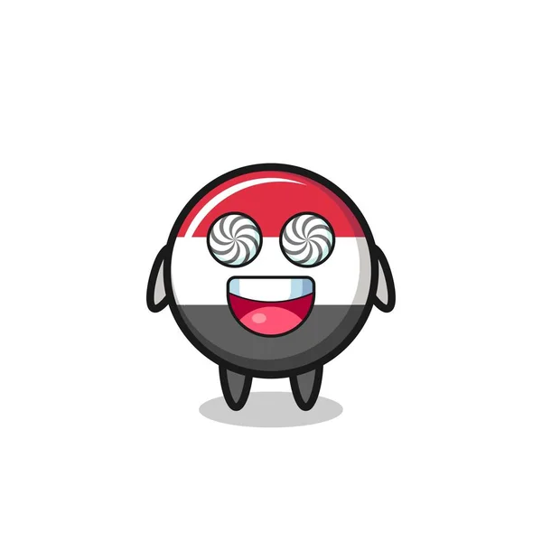 Cute Yemen Flag Badge Character Hypnotized Eyes Cute Style Design — Image vectorielle