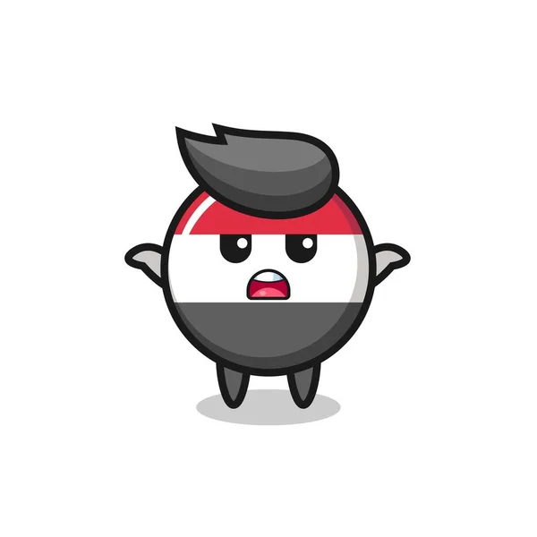Yemen Flag Badge Mascot Character Saying Know Cute Style Design — 스톡 벡터