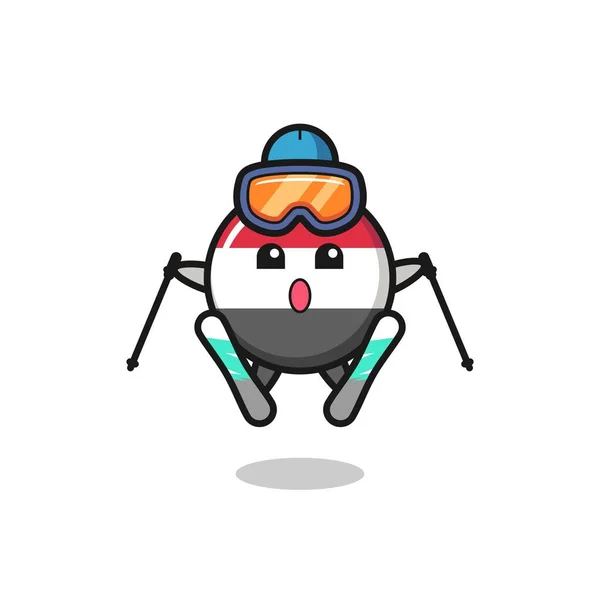 Yemen Flag Badge Mascot Character Ski Player Cute Style Design — 스톡 벡터
