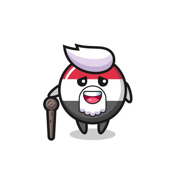 Cute Yemen Flag Badge Grandpa Holding Stick Cute Style Design — Image vectorielle