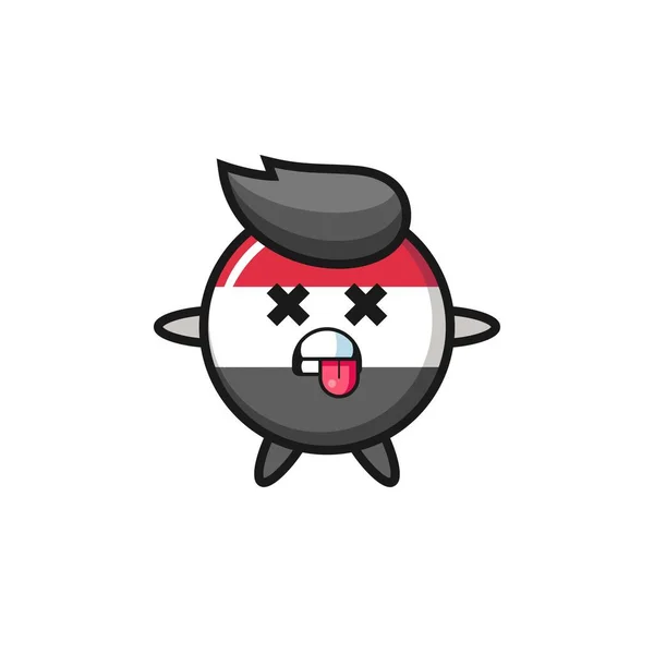 Character Cute Yemen Flag Badge Dead Pose Cute Style Design — Image vectorielle