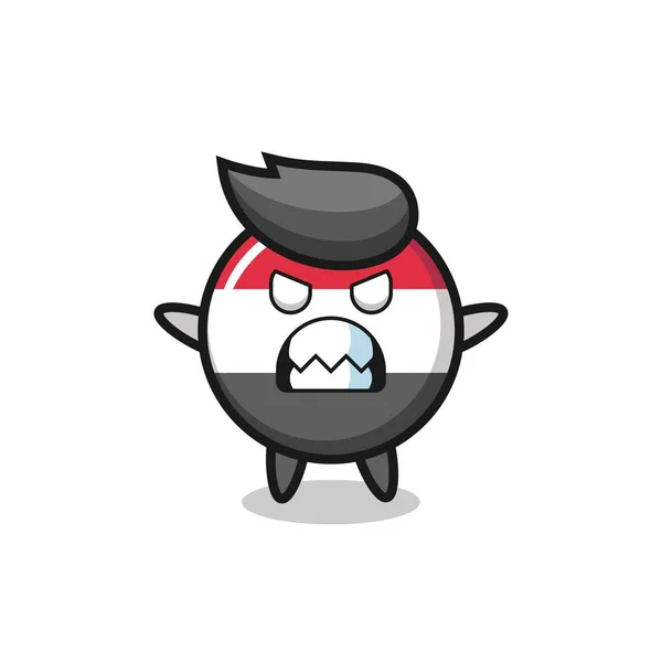 Wrathful Expression Yemen Flag Badge Mascot Character Cute Style Design — Vector de stock