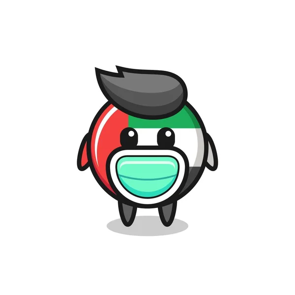 Cute Uae Flag Badge Cartoon Wearing Mask Cute Style Design — Image vectorielle