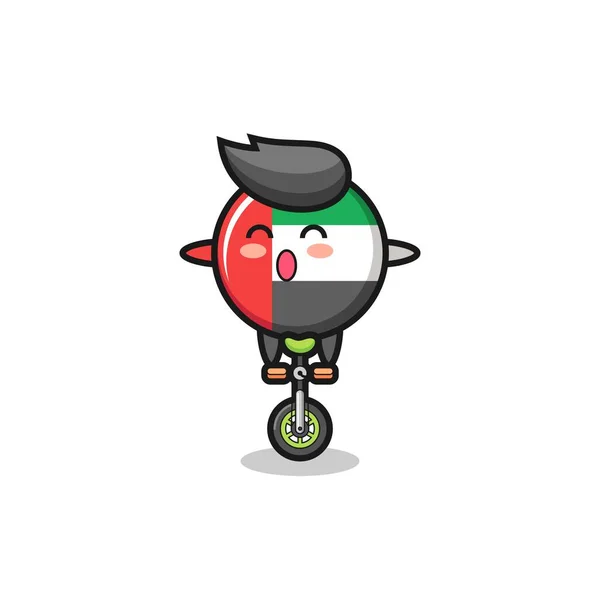 Cute Uae Flag Badge Character Riding Circus Bike Cute Style — 스톡 벡터