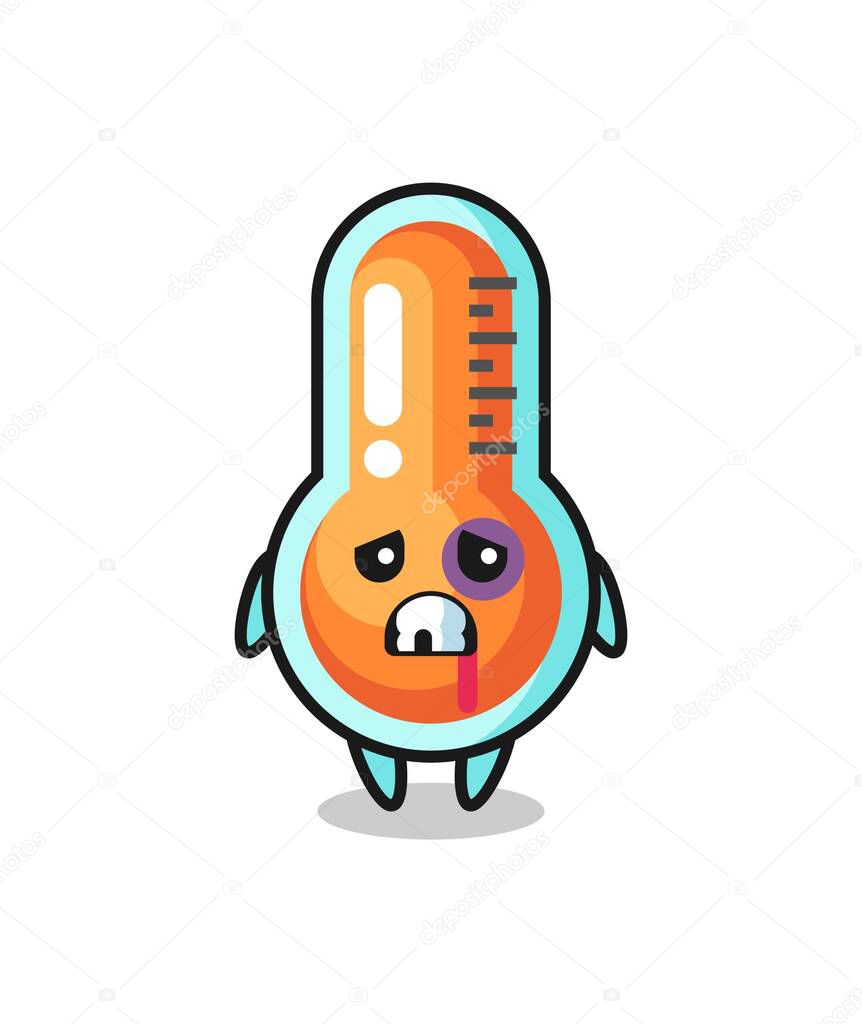 Injured thermometer character with a bruised face , cute style design for t shirt, sticker, logo element