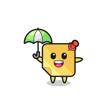 Şemsiye tutan sevimli yapışkan notlar tişört, etiket, logo elementi için şirin bir tasarım.