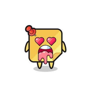 Aşık olma ifadesi kalp şeklinde gözleri olan sevimli yapışkan notlar, tişört, çıkartma, logo elementi için şirin bir tasarım.