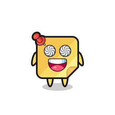 Hipnotize edilmiş gözleri olan sevimli yapışkan notlar, tişört, çıkartma, logo elementi için şirin bir tasarım.