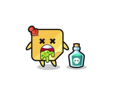 Zehirlenmeden dolayı kusan yapışkan notların çizimi, tişört, etiket, logo elementi için şirin bir tasarım.