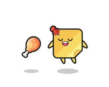 Kızarmış tavuk, tişört, çıkartma ve logo elementleri için şirin bir tasarım olduğu için yüzen ve cezbedici şirin yapışkan notlar.