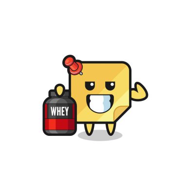 Kas yapışkanı karakteri bir protein takviyesi tutuyor. Tişört, etiket, logo elementi için şirin bir tasarım.