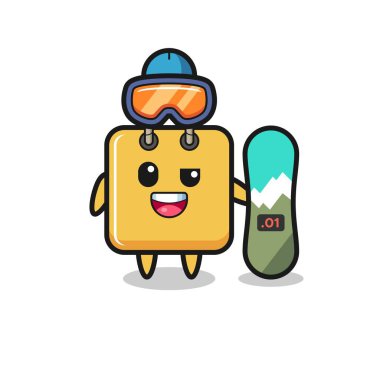 Snowboard stili alışveriş çantası karakteri, tişört, çıkartma, logo elementi için şirin bir tasarım.
