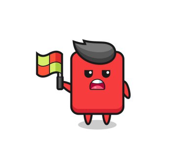 red card character as line judge putting the flag up , cute style design for t shirt, sticker, logo element