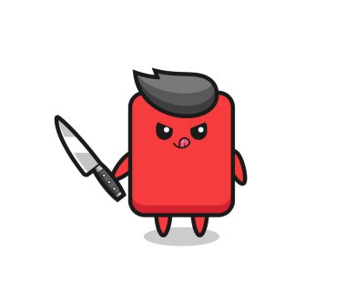 cute red card mascot as a psychopath holding a knife , cute style design for t shirt, sticker, logo element
