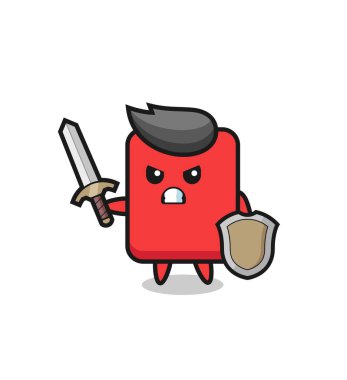 cute red card soldier fighting with sword and shield , cute style design for t shirt, sticker, logo element