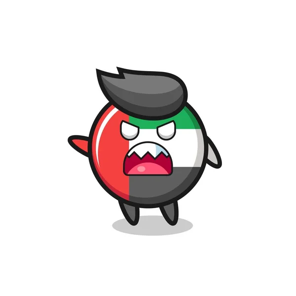 Cute Uae Flag Badge Cartoon Very Angry Pose Cute Style — Image vectorielle